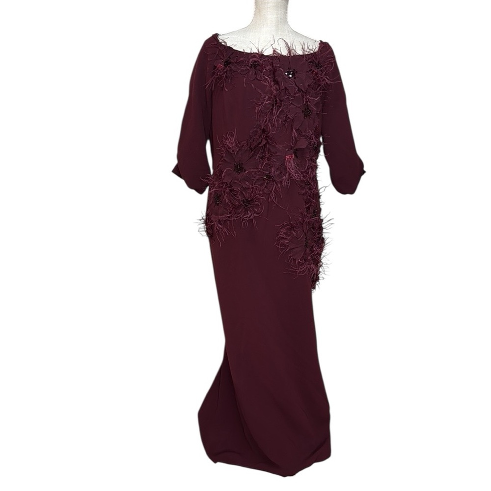 Catherine Regehr Saks Fifth Ave Burgundy 1/2 Sleeve Maxi Dress Womens 14 Wedding